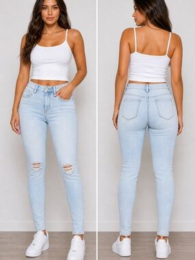 Fashion Nova Light Wash Distressed Skinny Jeans Size 7 High Rise Stretch